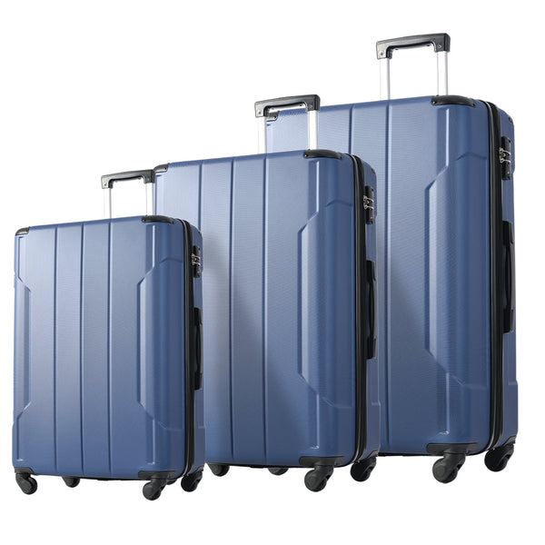 Hardshell Luggage Sets 3 Pcs Spinner Suitcase with TSA Lock Lightweight 20''24''28'' Blue + ABS