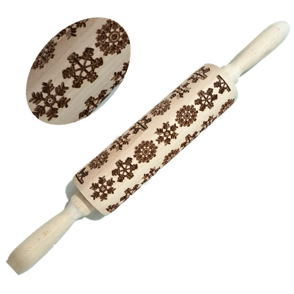 Wooden Rolling Pin Beechwood Laser Engraved Printed Rolling Pin Embossing Christmas Flip Sugar Cookie Rolling Pin