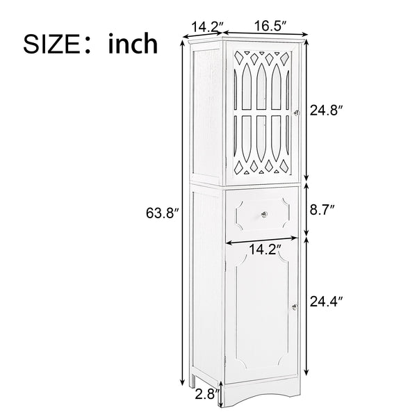 Tall Bathroom Cabinet, Freestanding Storage Cabinet with Drawer and Doors, MDF Board, Acrylic Door, Adjustable Shelf, Grey