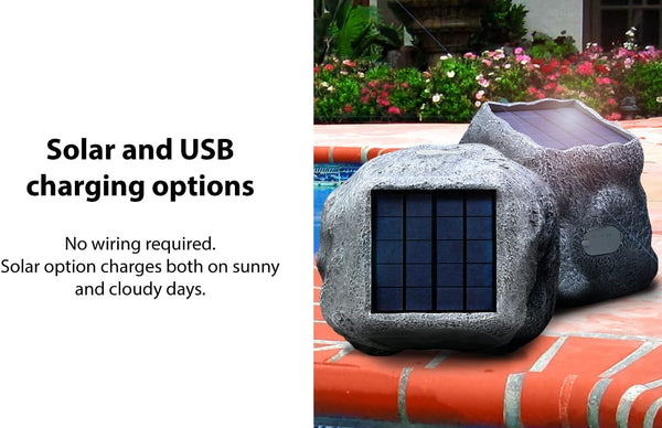 SoundPro 1-Pair Bluetooth Multi-Link Solar Rechargeable Wireless Rock Speakers