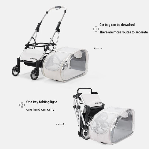 Fashionable Pet Dog Cats Four Wheeled Cart Lightweight Foldable Separable When Going Out Small Medium-Sized Pets Dog Stroller