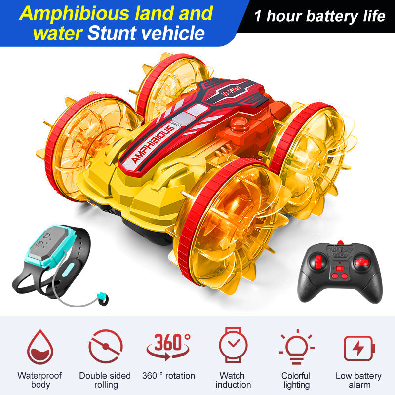 Colorful light wheel double-sided stunt amphibious remote control car watch dual control four-wheel drive power