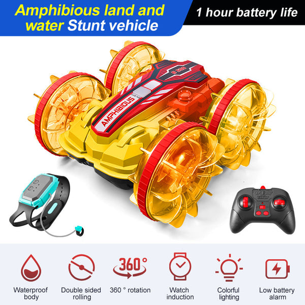 Colorful light wheel double-sided stunt amphibious remote control car watch dual control four-wheel drive power