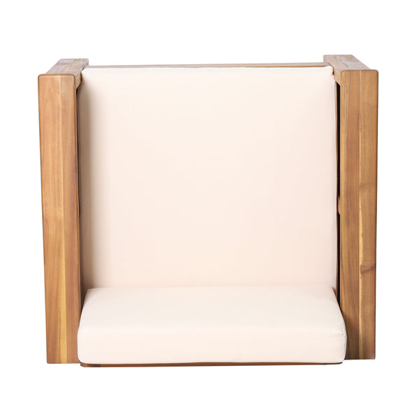 Outdoor Acacia Wood Club Chairs with Cushions, Teak+Beige, 27.75