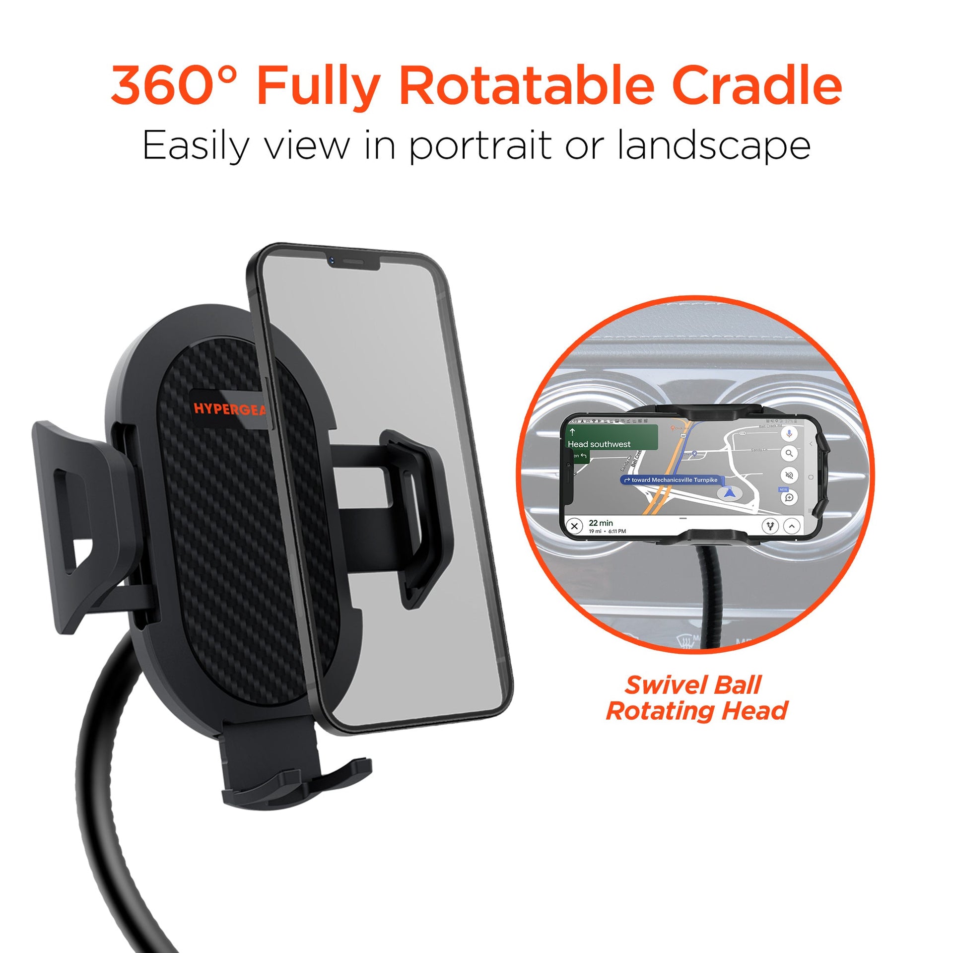 Hypergear Universal Cup Holder Flex Phone Mount w Rotatable Cradle