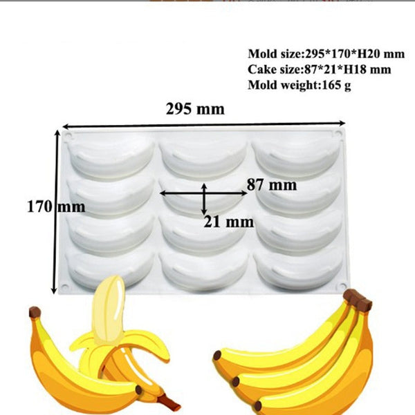 Silicone Mousse Cake Mold for French Desserts and Chocolate Filling - 12-Cavity Banana Shape
