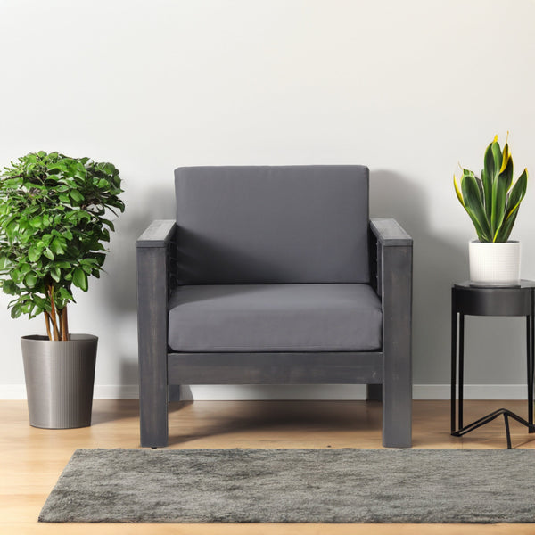 ( Set of 2) Outdoor Acacia Wood Club Chairs with Cushions, Dark Gray, 27.75