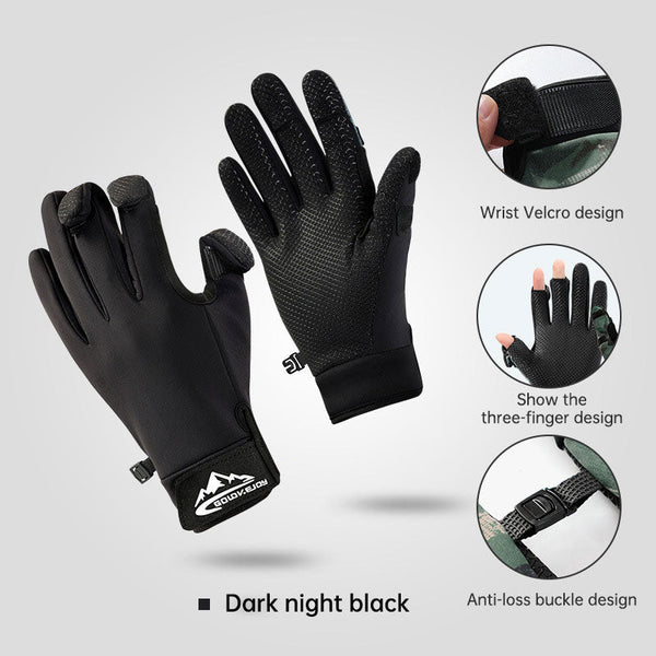 Outdoor Luya fishing gloves male dew three-finger non-slip plus velvet warm windproof riding cold-proof fishing gloves.
