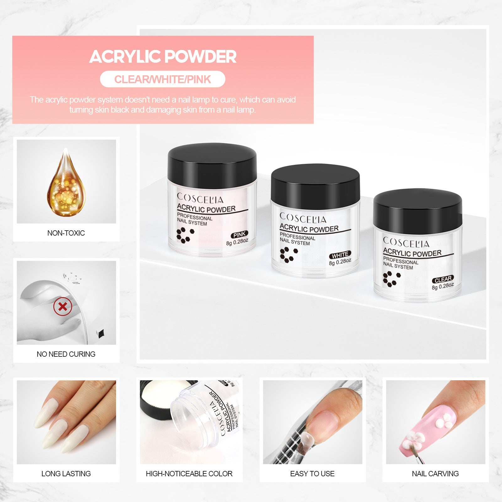 COSCELIA New 9 Color Crystal Color Powder 30Ml Crystal Liquid Desiccant Anastomosis Agent Set Nail Brush Full Set