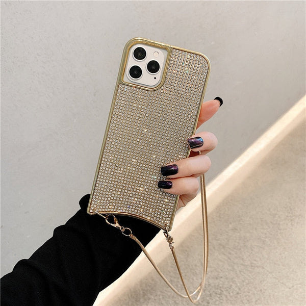 Crossbody Lanyard Glitter Diamonds Shoulder Phone Case For Iphone 13 13Pro 12 11 Pro XS Max X XR 7 8 Plus Luxury Shining Cover
