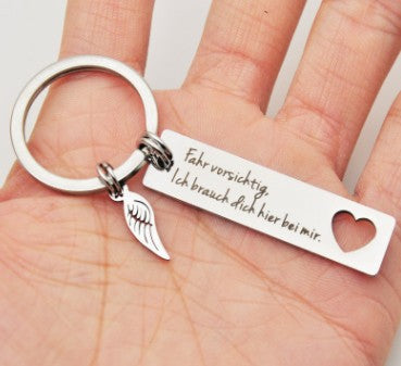 German drive well Fahr vorsichtig lch.. stainless steel keychain Valentine's Day gift