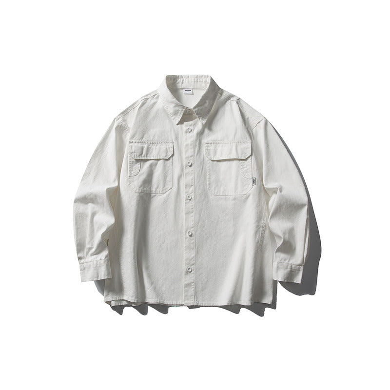 Pocket casual workwear shirt men's loose long sleeved shirt