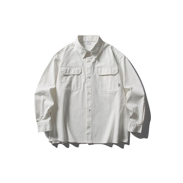 Pocket casual workwear shirt men's loose long sleeved shirt