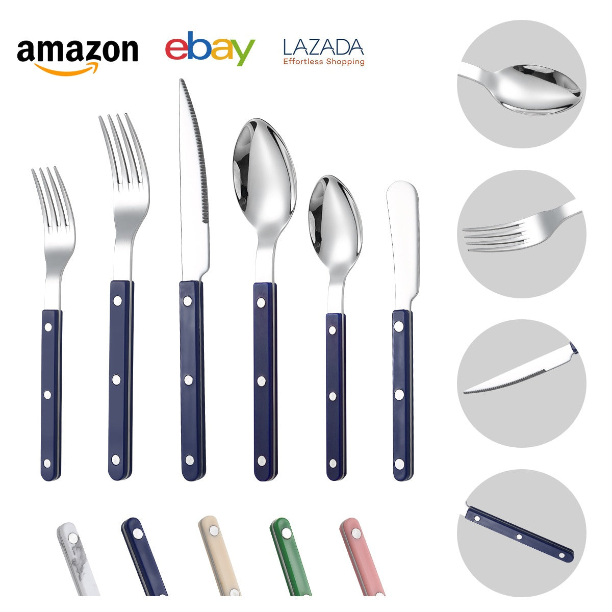 French Rivet ABS Handle Hotel Western Tableware Steak Knife Butter Knife Set