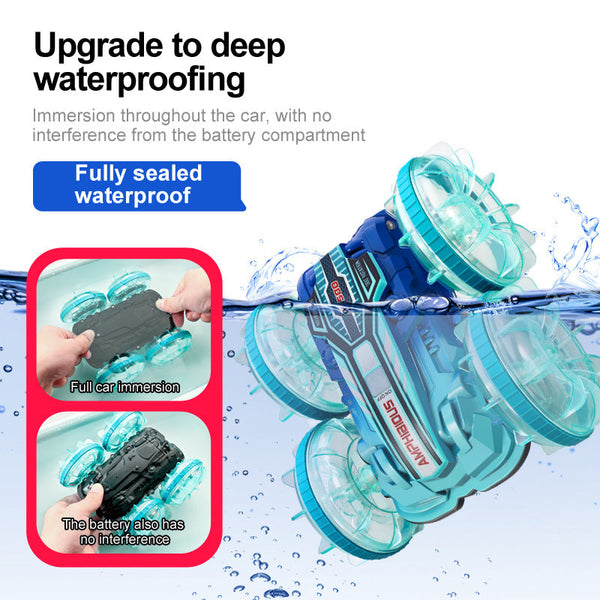 Colorful light wheel double-sided stunt amphibious remote control car watch dual control four-wheel drive power