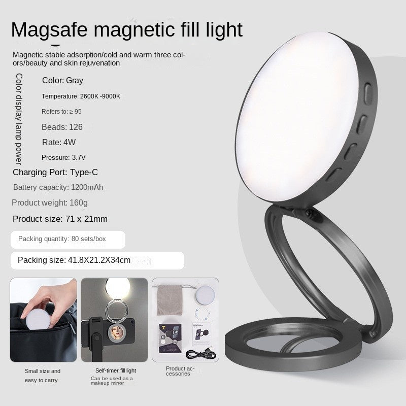 New YSH-126 LED Magnetic Phone Fill Light Photography Lamp Desktop Video Conference Live Pocket Light Mirror