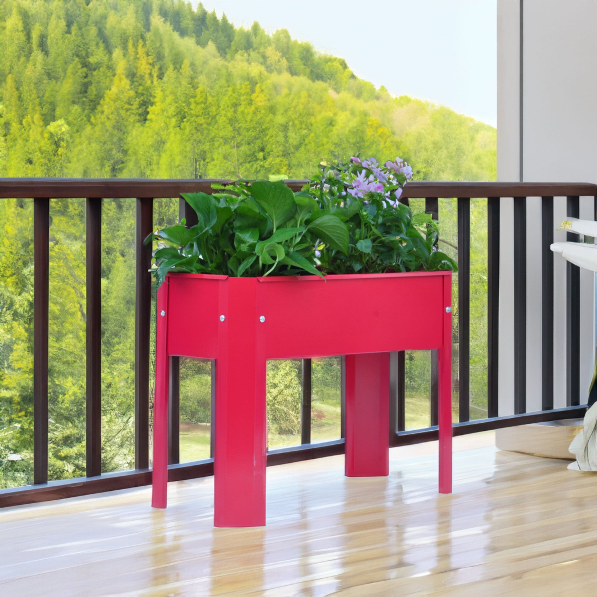 Mini Elevated garden bed, metal elevated outdoor flowerpot box, suitable for backyard and terrace, large flowerpot Red + Steel