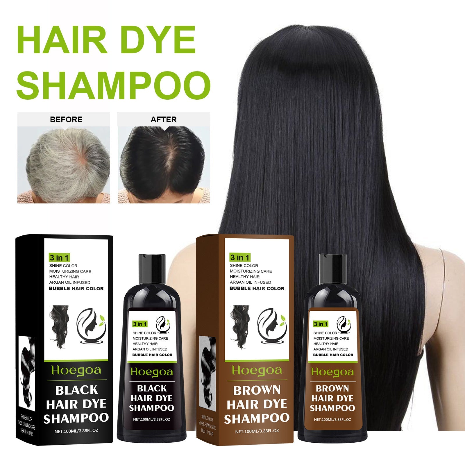 HOEGOA Hair Dye Shampoo, Gentle Hair Moisturizing Hair Fast Easy Coloring Lasting Hair Cream