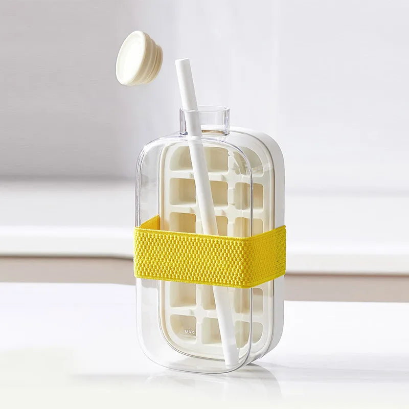 Ice Tray Ice Cube Mold Press Ice Maker With Lid 2-in-1 Ice Cube Bottle Food Grade Ice Making Straw Dual-use Ice Kettle