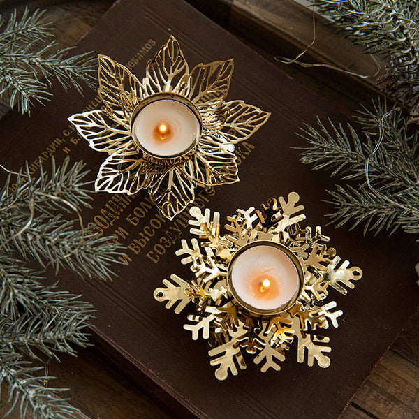 Christmas Golden Iron Candlestick Desktop Decoration Christmas Day Snowflake Decorations Table Arrangement