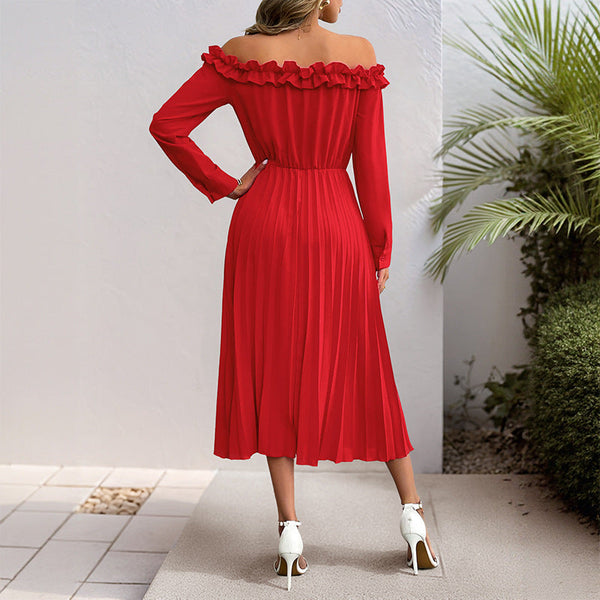 One-Shoulder Long Sleeve Solid Color Women's Dress