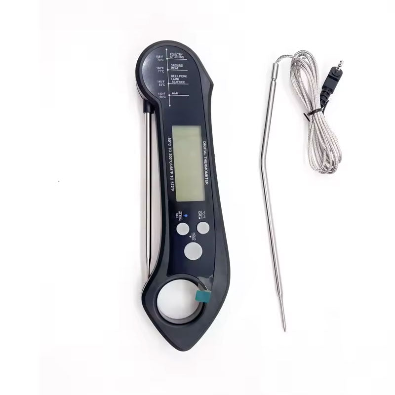 Foldable IP7 digital thermometer with dual probes: for cooking, BBQ, meat, grilling, food kitchen tools.