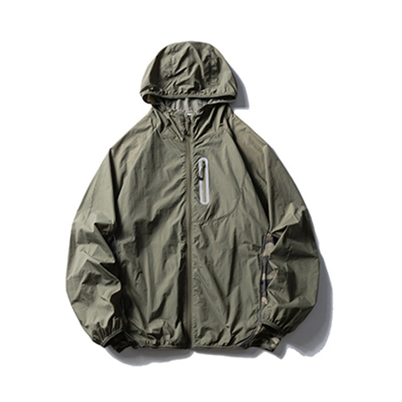 Camouflage Spliced Thin Hooded Sun Protection Clothing Men's Outdoor Sports Reflective Design Casual Jacket Trendy