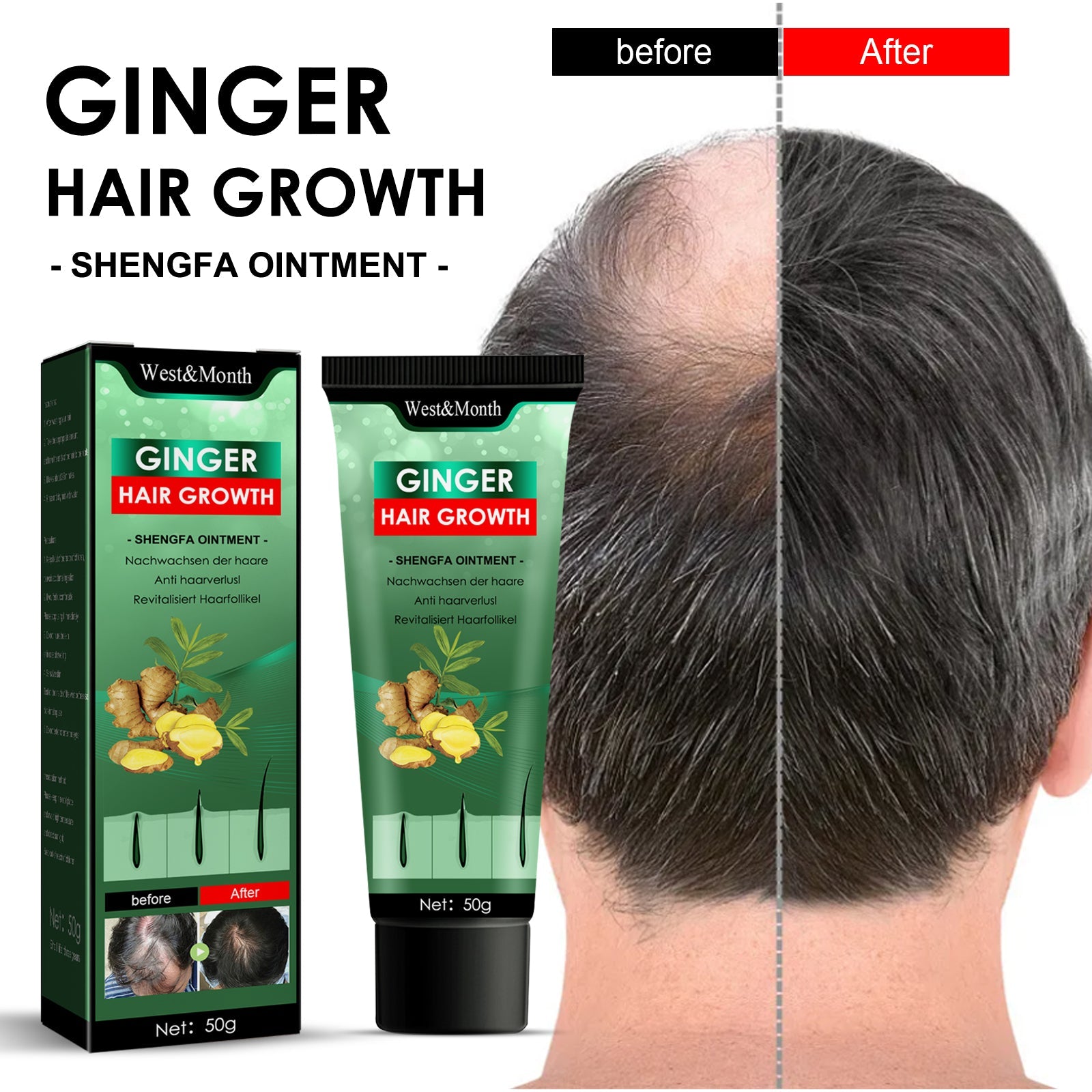 Ginger Hair Growth Ointment, Moisturize And Thicken Hair, Repair Damaged Hair And Prevent Hair Loss Hair Care Cream