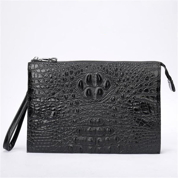 A4 Men's Genuine Leather Underarm Bag Zipper Cowhide Crocodile Pattern Men's Mobile Phone Bag
