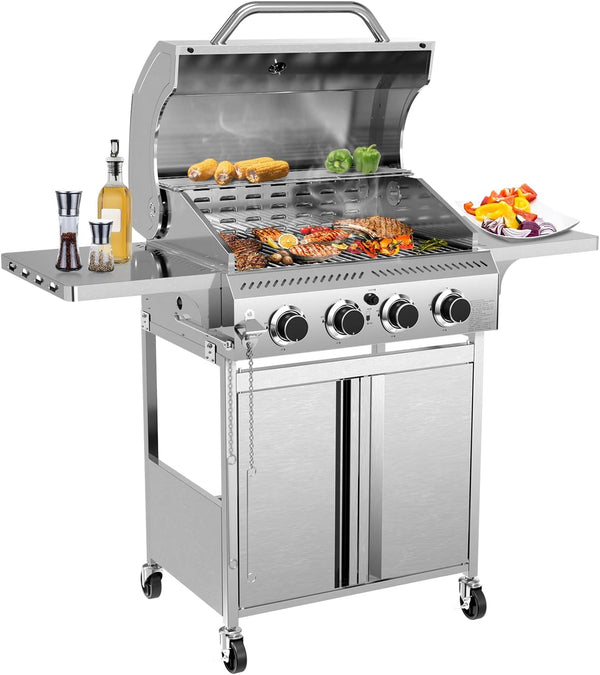 3 & 4-Burner Propane Gas Grills with Side Burners, for Outdoor Cooking, BBQ, Patio, Camping
