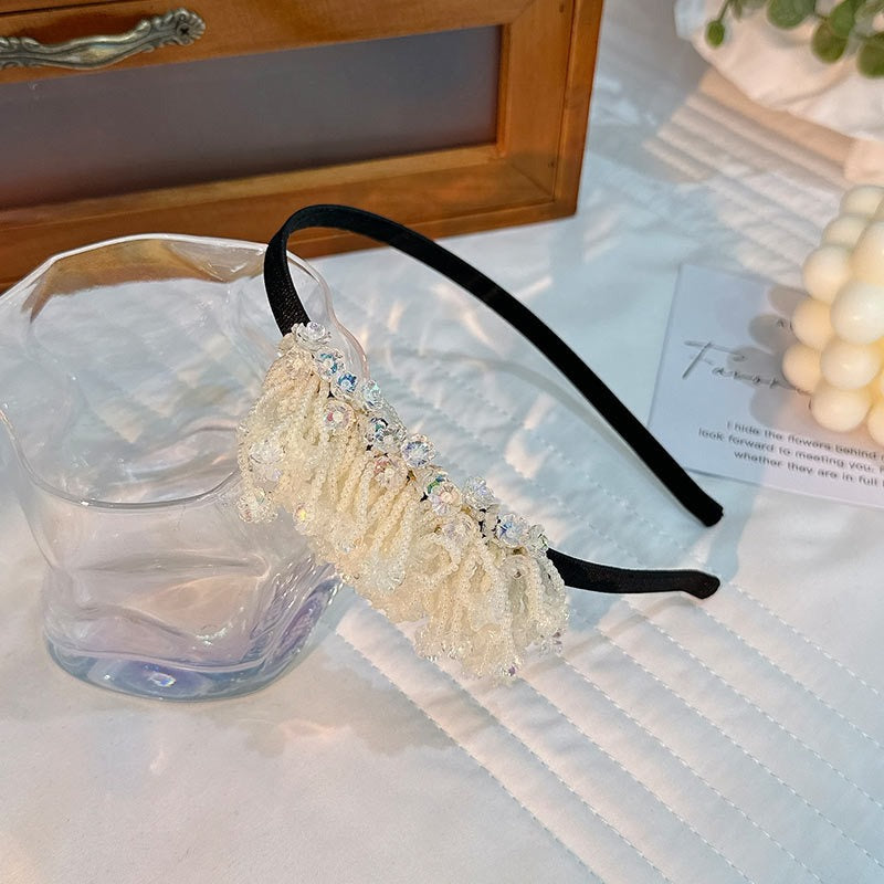 Handmade rice bead tassel flower side hair hoop for women