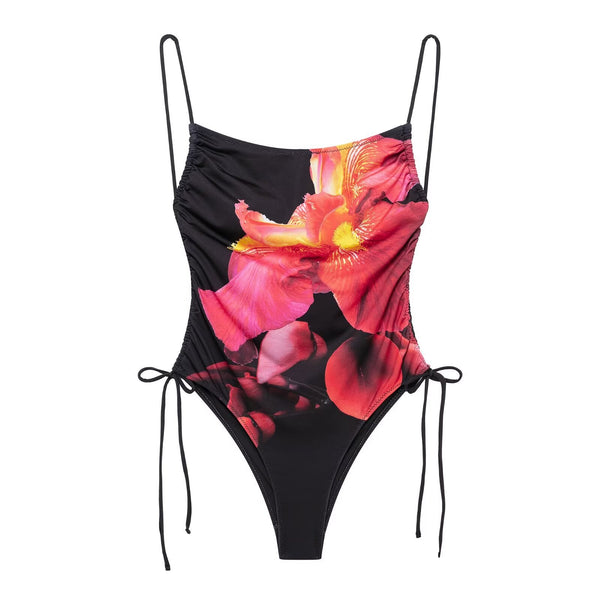 Sexy lace up floral print swimsuit jumpsuit for women