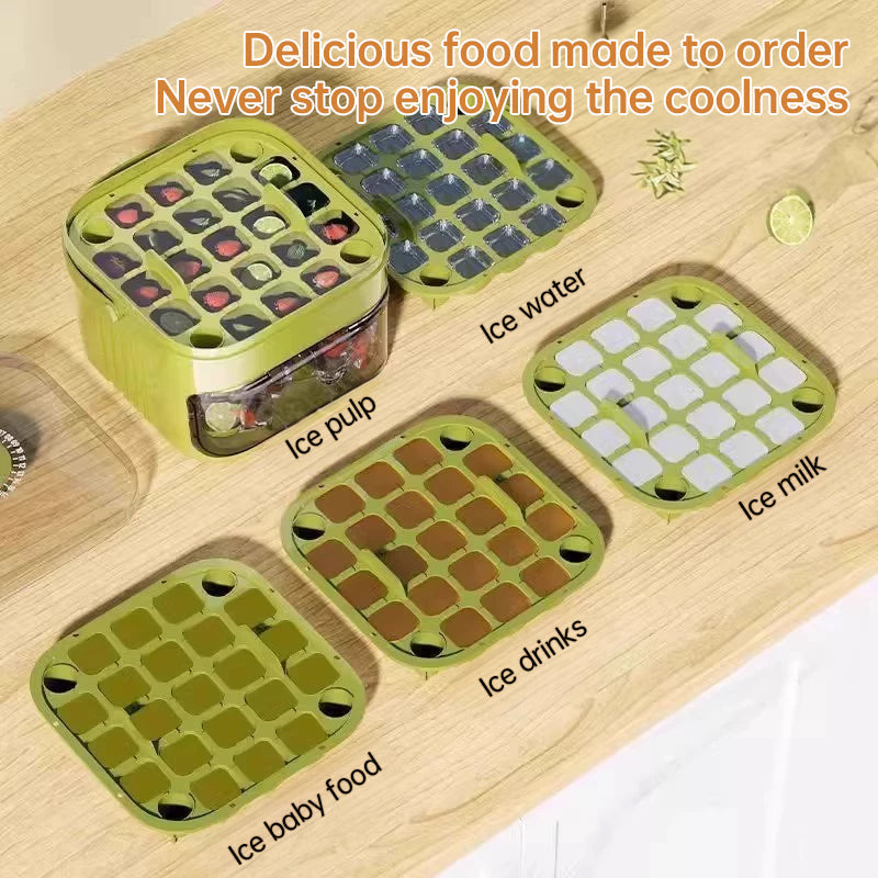 50-grid ice maker with new large capacity - household food-grade plastic double-layer ice storage barrel & ice ball mold set