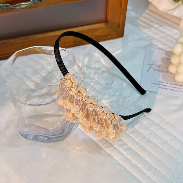 Handmade rice bead tassel flower side hair hoop for women