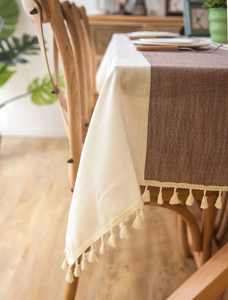 90*90 cm Plaid Decorative Linen Tablecloth With Tassel Waterproof Oilproof Thick Rectangular Wedding Dining Table Cover Tea Table Cloth