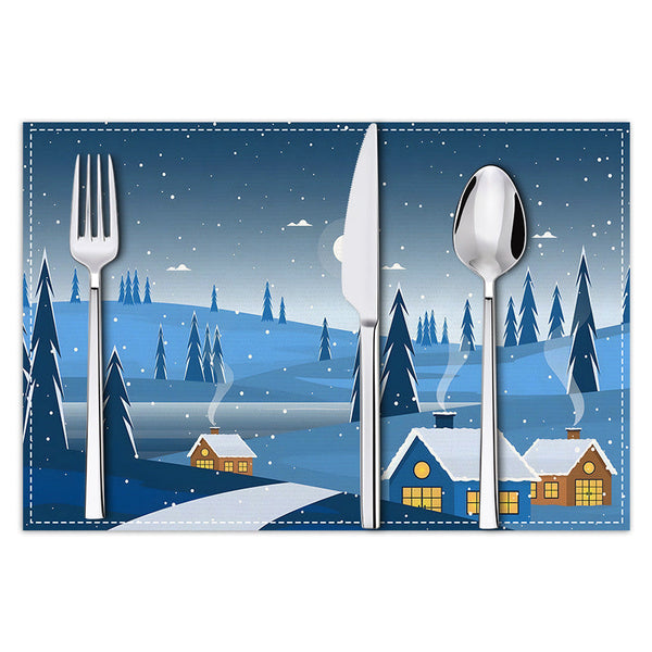Christmas placemat white hemp Christmas scenery print home table mat living room dining table coaster