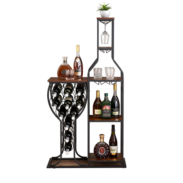 11 bottle wine baking rack, 5-layer independent wine rack with hanging wine glass rack and storage rack