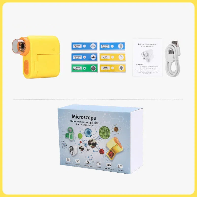 Handheld portable screen with camera microscope for children's science, high school students' toys can see bacteria 1000 times