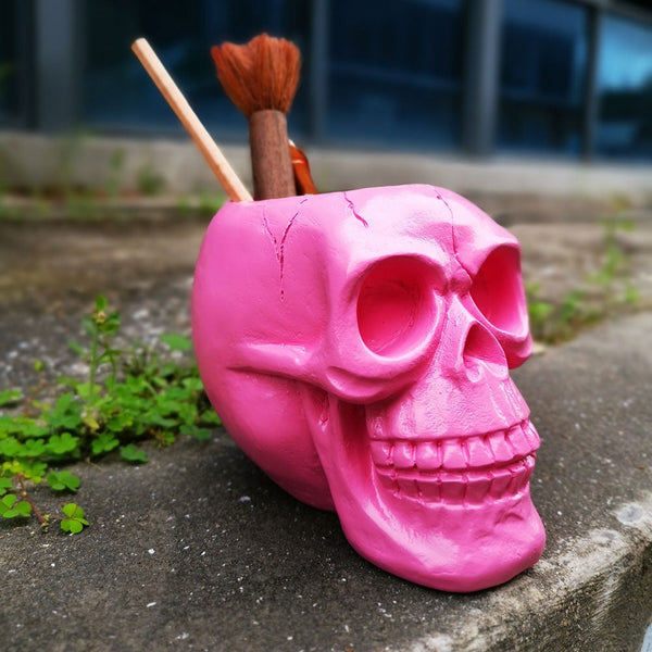 Black Skull Storage Pen Holder for Human Skull Makeup Pen