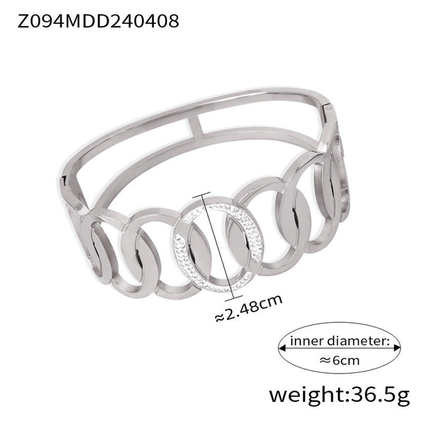 Fashion metal titanium steel bracelet with female geometric design and diamond studded spring buckle bracelet