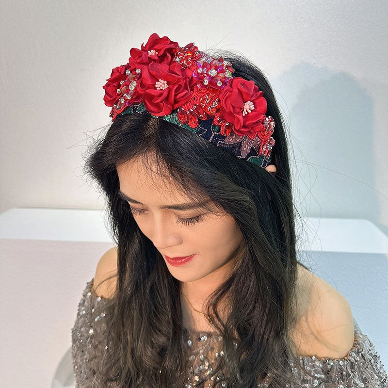 Handmade fabric flower headband and water diamond headband