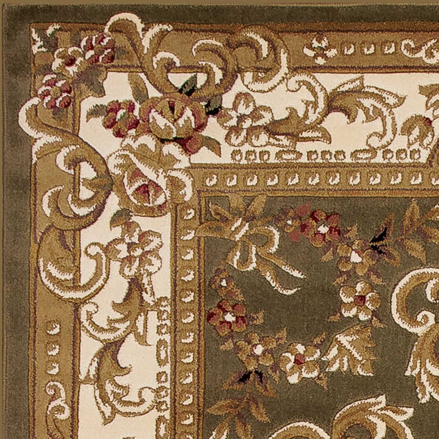 10' X 13' Green Ivory Machine Woven Hand Carved Floral Medallion Indoor Area Rug