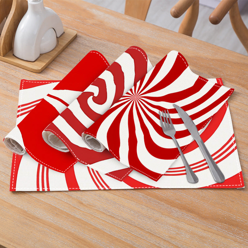 Christmas placemat red candy striped printed table mat holiday table decoration insulated mat coaster