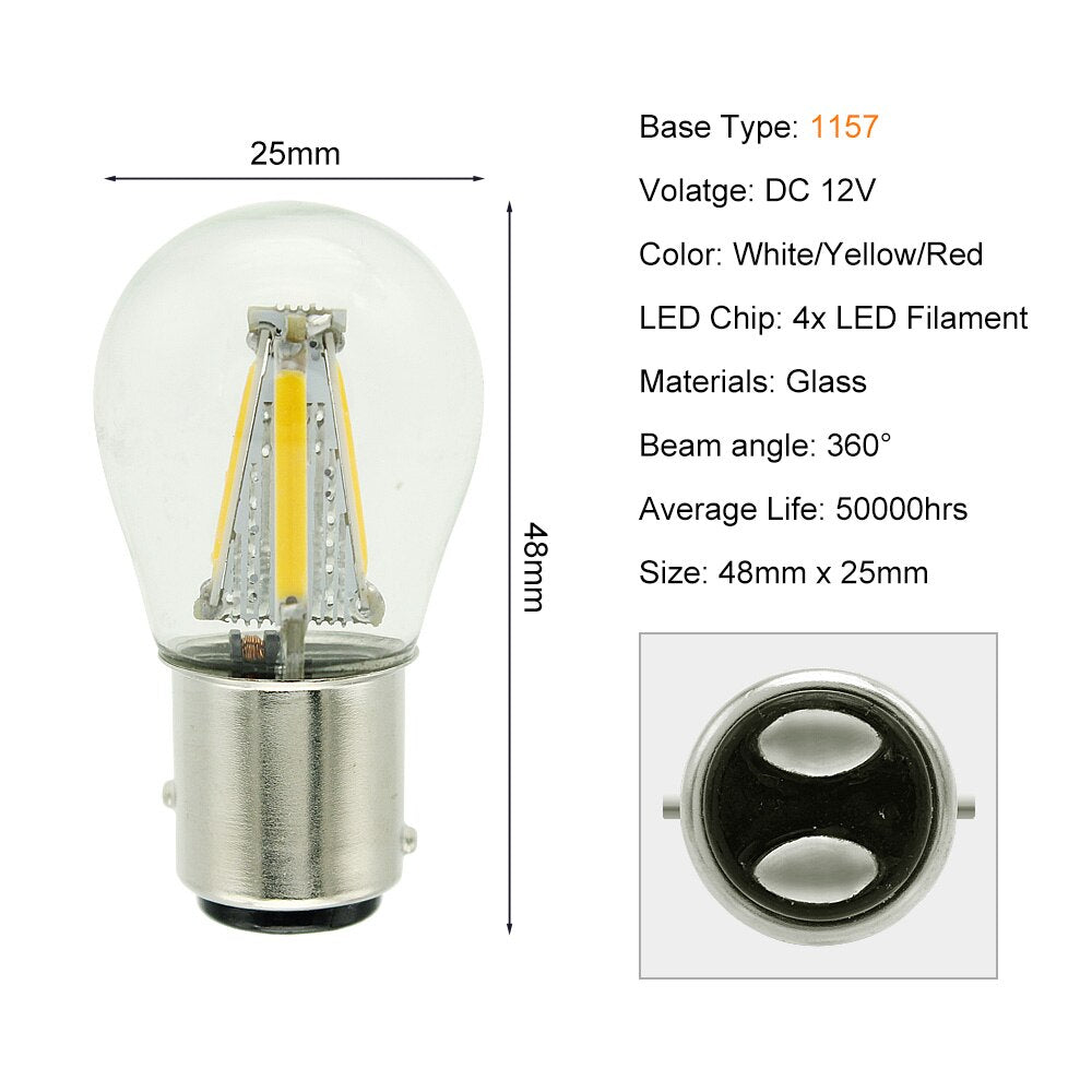 1pcs 1156 P21W BA15S 1157 BAY15D COB LED Filament Chip Car Brake Lights Auto Reverse Bulb Parking Lamp 12V Red White Yellow