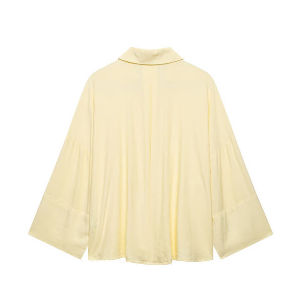 Style Women's Fashion Casual Loose Shirt with Long Wide Sleeves and Turn-Down Collar