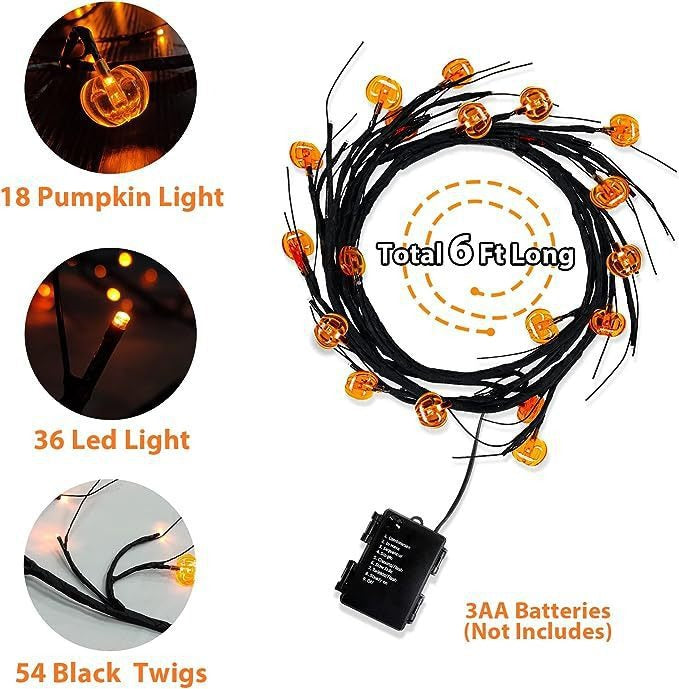 Outdoor Waterproof LED Halloween Decorative Light Rattan Spider Bat Tree Branch Light Party Atmosphere Ghost Festival Chopsticks