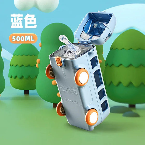 500ml Bus Car Children's Straw Water Cup Tritan Cute Plastic Cup Portable Outdoor Bouncing Lid Cup