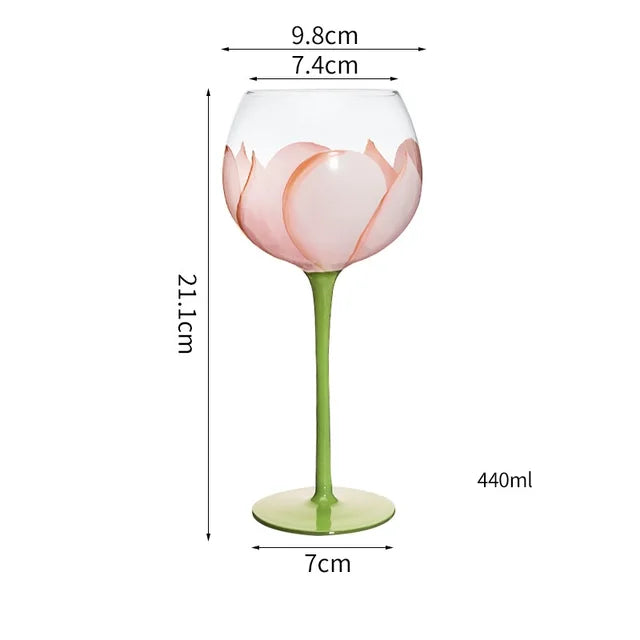 1 Piece Hand Painted Glass Goblet Cup Creative Red Wine Glasses Cup Flower Painted Stemware for Wedding Party Events