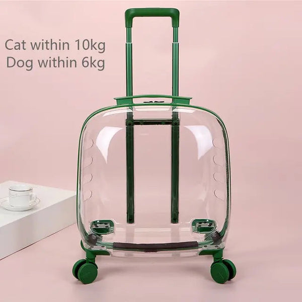 Rolling Pet Travel Trolley with Wheel, Transparent Capsule, Pink, Green, Puppies, Dogs, Cat Carriers Bag, 5-20Kg