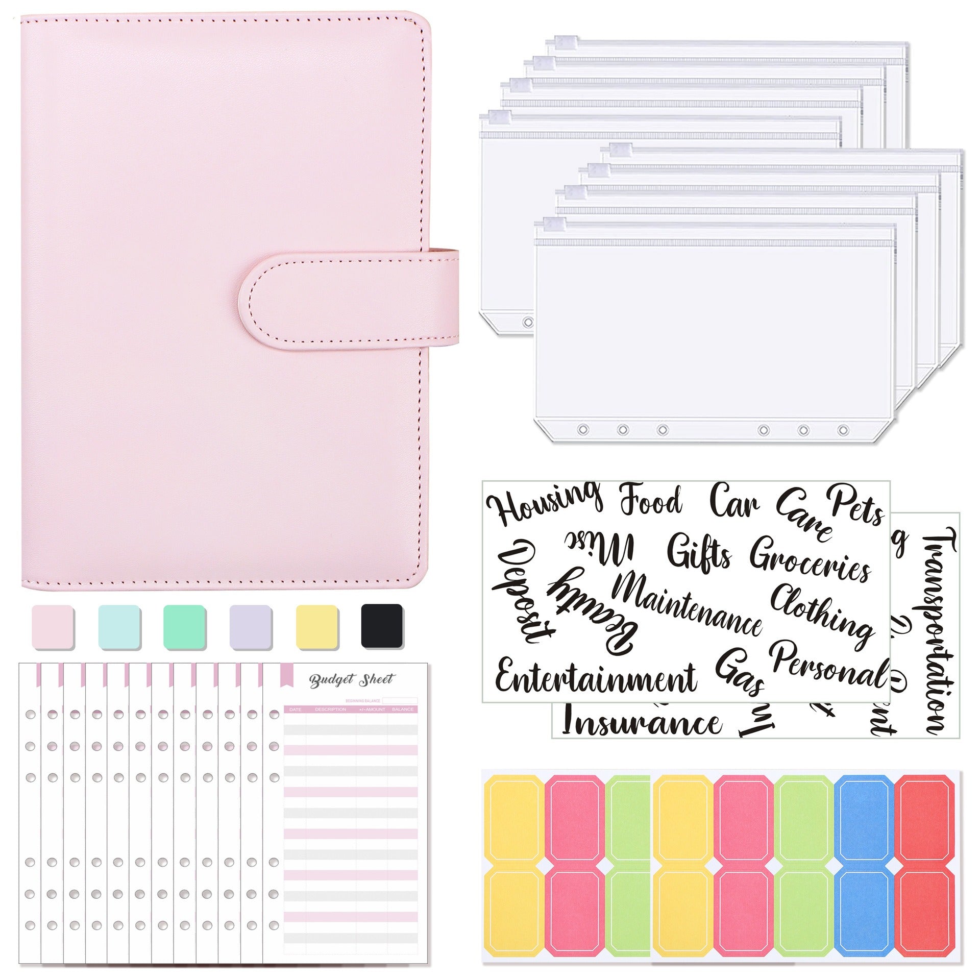 A6 Loose-Leaf Binder Budget Book Macaron Notebook Leather PU Loose-Leaf Book Cash Budget Handbook